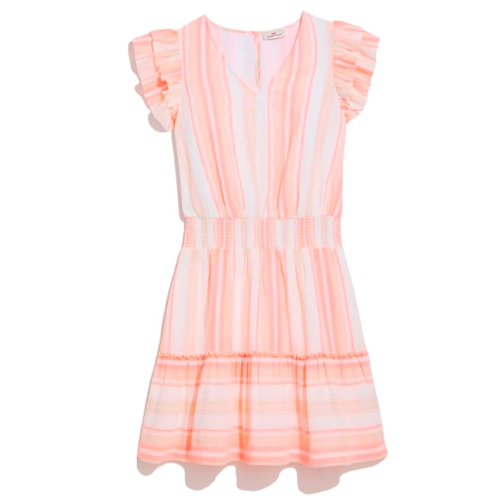 NWT Vineyard Vines coral & tan striped v neck dress sz medium